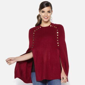 New IMAN size XL Burgundy Global‎ Chic Touch of Gold Knit Draped Luxe Poncho